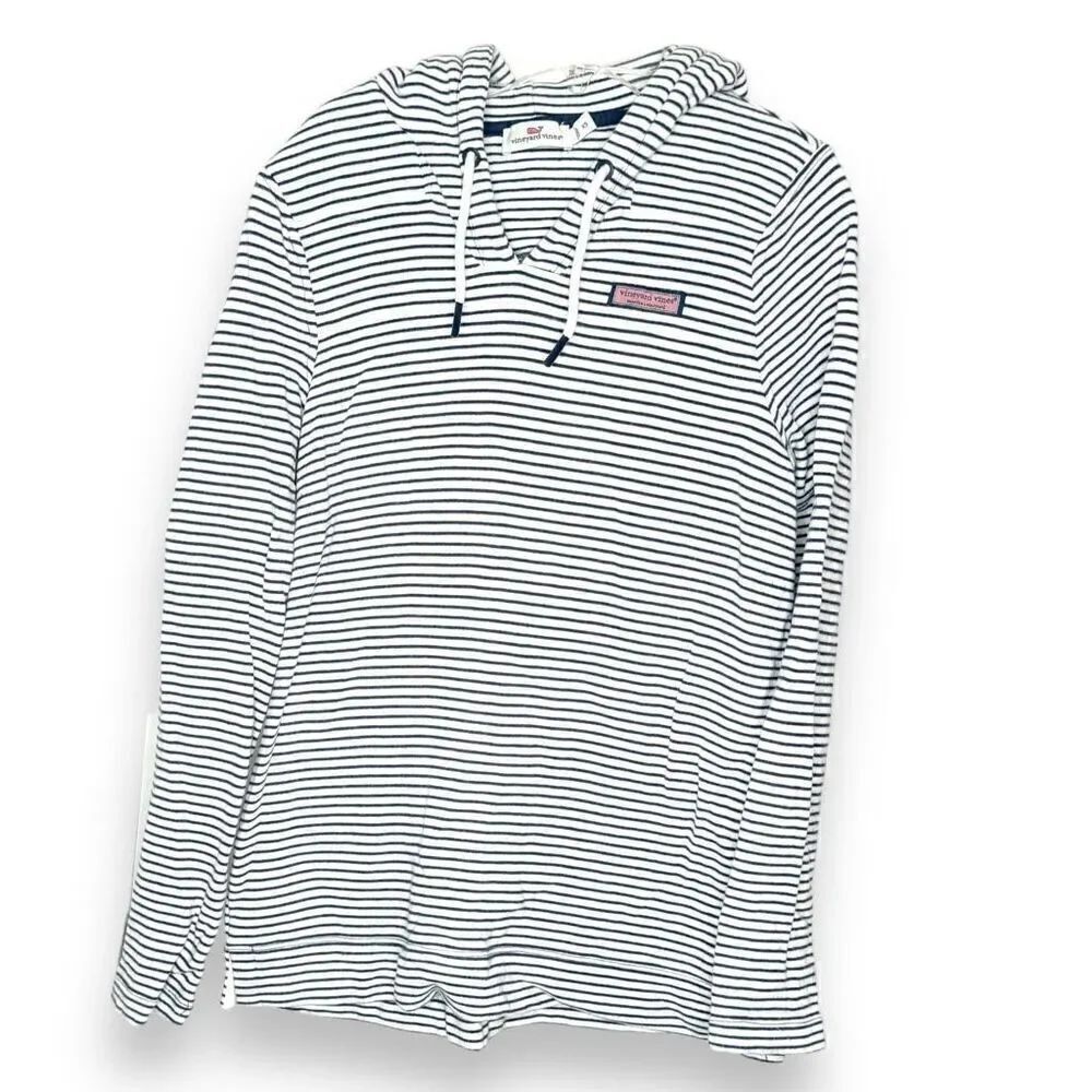 Vineyard Vines Women’s Blue White Stripe Hooded Long Sleeve Sweatshirt Nautical
